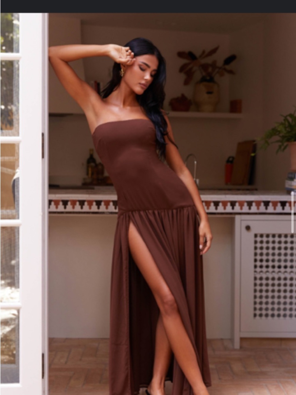 Peppermayo Strapless Maxi Dress in Chocolate Brown - Picture 3 of 3